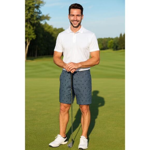 Travis Matthew Mens But Why Golf  Performance Shorts Size 40 Blue Palm Trees NWT - Picture 1 of 9